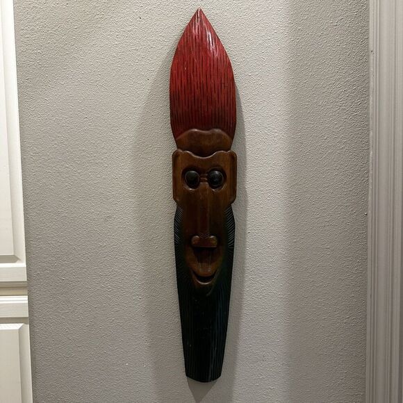 Vintage Hand Carved Thai LARGE  Wooden Mask 30” Long Hand Carved Mask - Picture 1 of 11